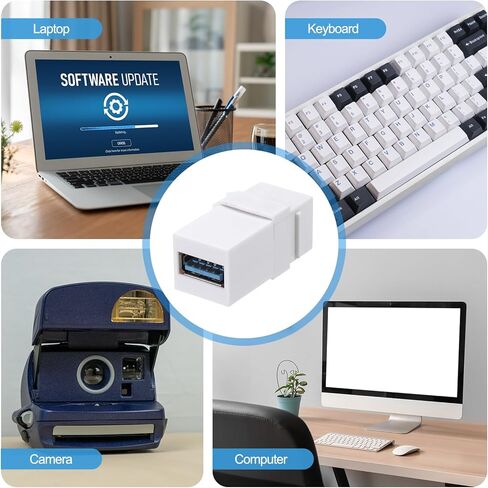 MECCANIXITY 5 قطع USB 3.0 مقبس مفتاح حجري، موصل USB أنثى إلى أنثى محول موصل للوحة منفذ لوحة الحائط، أبيض in Kuwait
