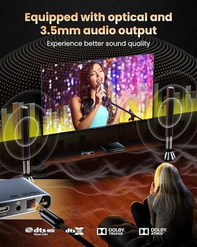 محول HDMI 2.1 من llano HDMI 4K@120 هرتز مع مستخرج صوت (بصري و3.5 مم، SPDIF 7.1Ch، سرعة عالية 48 جيجابت في الثانية)، محول صوت HDMI 4 في 1 متوافق مع PS4/PS5 Xbox Roku (رمادي) in Saudi Arabia