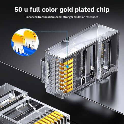 موصلات Cat6 RJ45 100 حزمة، أطراف Cat6 RJ45 لتجعيد كابل إيثرنت، قابس شبكة UTP متوافق مع الأسلاك الصلبة والكابل القياسي in Saudi Arabia