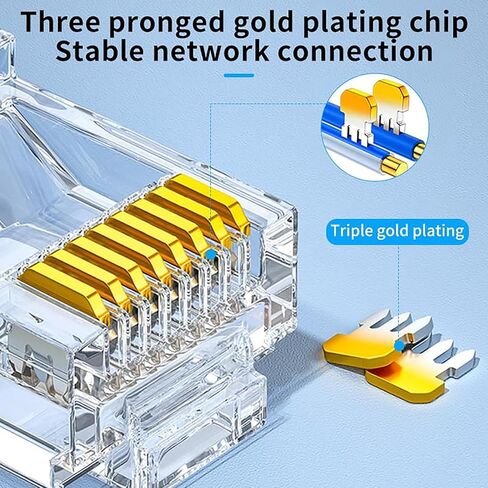 موصلات Cat6 RJ45 100 حزمة، أطراف Cat6 RJ45 لتجعيد كابل إيثرنت، قابس شبكة UTP متوافق مع الأسلاك الصلبة والكابل القياسي in Saudi Arabia
