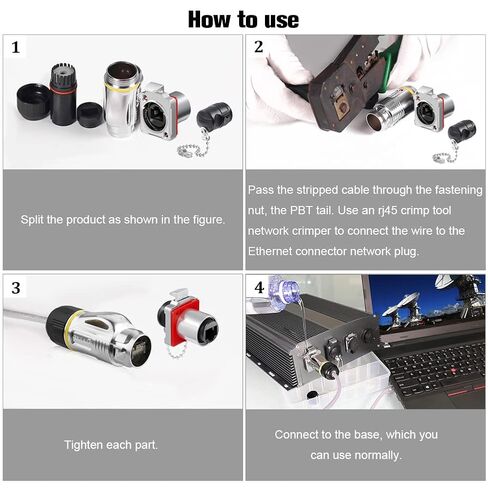 موصل RJ45 مقاوم للماء IP67، موصل دائري إيثرنت صناعي مع قفل دفع وسحب لكابلات Cat5e، اتصال بالشبكات المنزلية/المسرح/الخارجية in Kuwait