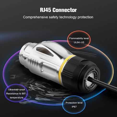 موصل RJ45 مقاوم للماء IP67، موصل دائري إيثرنت صناعي مع قفل دفع وسحب لكابلات Cat5e، اتصال بالشبكات المنزلية/المسرح/الخارجية in Kuwait