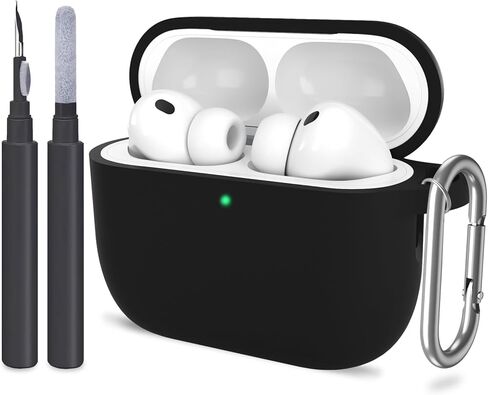 حافظة ATUAT لـ AirPods Pro 3 مع قفل غطاء مغناطيسي، غطاء سيليكون ناعم واقٍ مع مجموعة تنظيف سلسلة المفاتيح للنساء والرجال لـ Apple AirPods Pro الجيل الثالث (2025)، LED أمامي مرئي، أسود in Kuwait