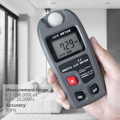 Digital Light Meter, Illuminance Sensor, 0.1‑200000lx, 0.01‑20000 Fc, Record Function, Portable Design, Easy, Large LCD Display, Auto Shutdown, Battery NOT Included, ABS in Saudi Arabia