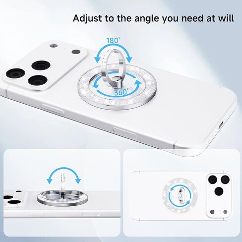 حامل حلقة الهاتف المغناطيسي PZOZ لـ Magsafe، مشبك حلقي مزخرف لامع مع مسند حلقة إصبع يدور 360 درجة، ملحقات MagSafe لحافظة الهاتف المغناطيسية iPhone Android in Kuwait