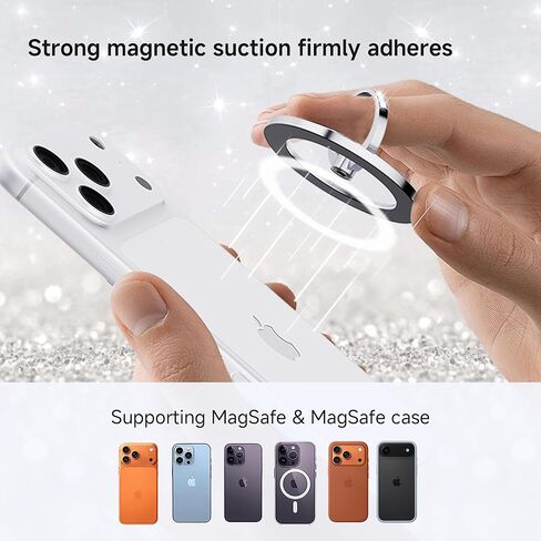 حامل حلقة الهاتف المغناطيسي PZOZ لـ Magsafe، مشبك حلقي مزخرف لامع مع مسند حلقة إصبع يدور 360 درجة، ملحقات MagSafe لحافظة الهاتف المغناطيسية iPhone Android in Kuwait