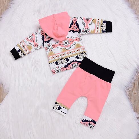 Kashoer 2Pcs Baby Girls Fall Winter Long Sleeve Floral Geometric Print Hoodie + Pants Outfit Set (6-12M, Pink) 2 in Saudi Arabia