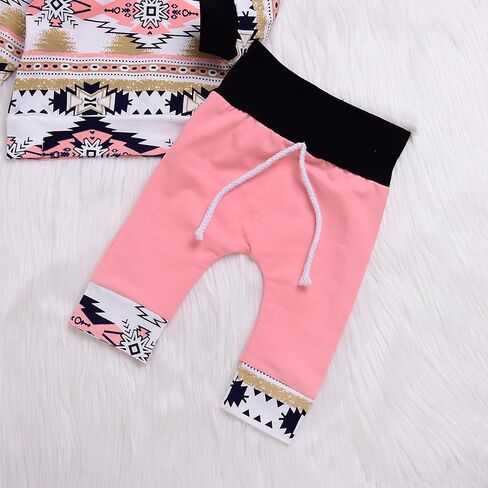 Kashoer 2Pcs Baby Girls Fall Winter Long Sleeve Floral Geometric Print Hoodie + Pants Outfit Set (6-12M, Pink) 2 in Saudi Arabia