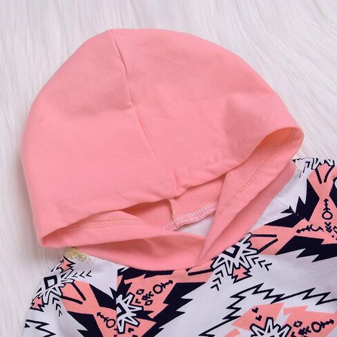 Kashoer 2Pcs Baby Girls Fall Winter Long Sleeve Floral Geometric Print Hoodie + Pants Outfit Set (6-12M, Pink) 2 in Saudi Arabia