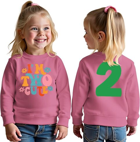 I'm Two Cute Sweatshirt for Girls 2nd Birthday Outfit for Toddler Girl 2 Year Old Birthday Party Long Sleeve Shirts in Saudi Arabia