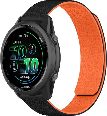 سوار مغناطيسي من السيليكون مقاس 22 مم متوافق مع Garmin Venu 4/3 45 مم/Forerunner 570 47 مم، حزام رياضي ناعم، حزام معصم بديل لموسيقى Garmin Forerunner 265/255/255 (أسود + برتقالي) in Kuwait