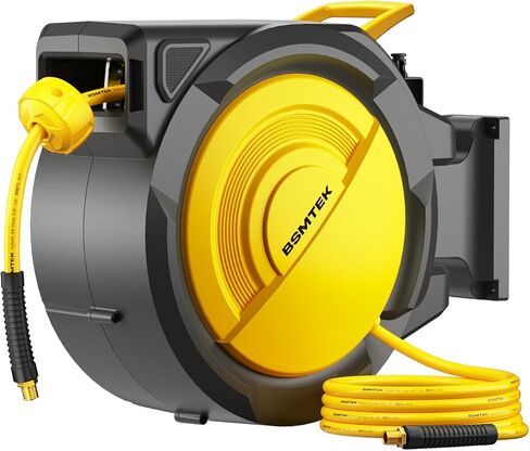 80FT+6.5FT Retractable Air Hose Reel, 3/8" Hybrid Air Hose, Air Compressor Hose Reel with Max 300 PSI Patented Design, Wall Mount Pneumatic Hose Reel for Garage Workshop, 180°Automatic Rewind in Kuwait