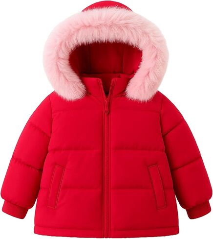 HILEELANG Toddler Baby Kids Winter Puffer Jacket Outwear Coat with Detachable Hood and Faux Fur Trim 1-7 Years in Saudi Arabia