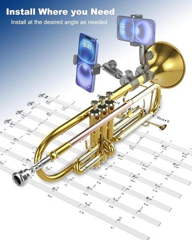 حامل هاتف Trumpet Lyre لفرقة السير [محمول خفيف الوزن] ذراع معدني قابل للتعديل لموسيقى الكلارينيت، النحاس المنخفض، الترومبون، Mellophone، يناسب iPhone 17 Pro Max 16 15 in Saudi Arabia