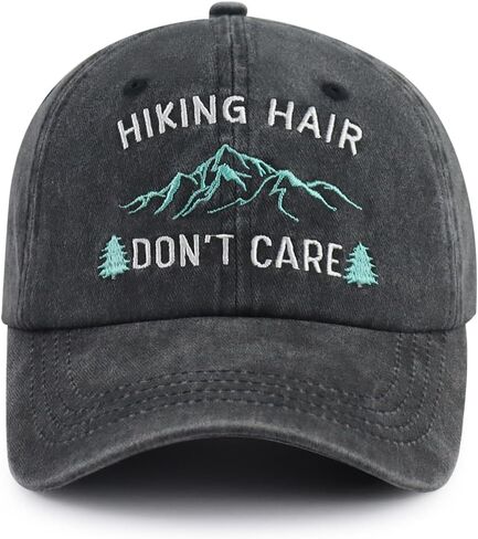 Hiking Hair Don't Care Hat for Men Women, Funny Adjustable Mountain Trees Baseball Cap for Camping Lovers Hiker in Saudi Arabia