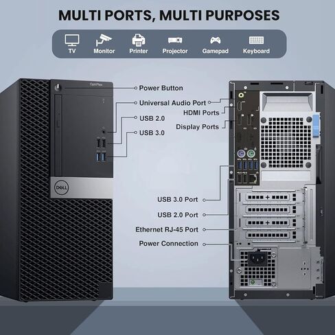 كمبيوتر سطح المكتب Dell Tower - معالج Intel Core i5 الجيل السادس - ذاكرة الوصول العشوائي 8 DDR4 - 256 SSD - لوحة المفاتيح والماوس - Wi-Fi - المنزل والمكتب وسطح المكتب التجاري - Windows 11 Pro (متجدد) in Kuwait