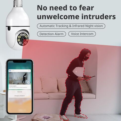 كاميرا مراقبة Ease Life Light Bulb Security 5 جيجا هرتز 1080 بكسل كاميرات مراقبة لاسلكية داخلية 360 درجة رؤية ليلية ملونة، كشف الحركة، إنذار مسموع، محادثة ثنائية الاتجاه، سهلة التركيب، D115، قطعة واحدة in Kuwait