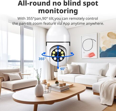 كاميرا مراقبة Ease Life Light Bulb Security 5 جيجا هرتز 1080 بكسل كاميرات مراقبة لاسلكية داخلية 360 درجة رؤية ليلية ملونة، كشف الحركة، إنذار مسموع، محادثة ثنائية الاتجاه، سهلة التركيب، D115، قطعة واحدة in Kuwait