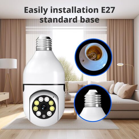 كاميرا مراقبة Ease Life Light Bulb Security 5 جيجا هرتز 1080 بكسل كاميرات مراقبة لاسلكية داخلية 360 درجة رؤية ليلية ملونة، كشف الحركة، إنذار مسموع، محادثة ثنائية الاتجاه، سهلة التركيب، D115، قطعة واحدة in Kuwait