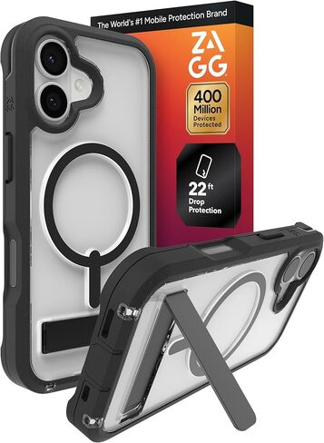 ZAGG Rainier Case with Kickstand for iPhone 17 Pro Max - Black, Graphene 22ft (7m) Drop Protection, Lanyard Attach Points, MagSafe, Wireless Charging Compatible, 2-Piece Design, Phone Case in Saudi Arabia