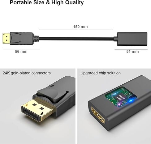 2 Pack 4K Display Port to HDMI Adapter, Uni-Directional DP 1.2 Computer to HDMI 1.4 Screen Gold-Plated DP Display Port to HDMI Adapter (Male to Female) Compatible with Lenovo, Dell, HP in Saudi Arabia