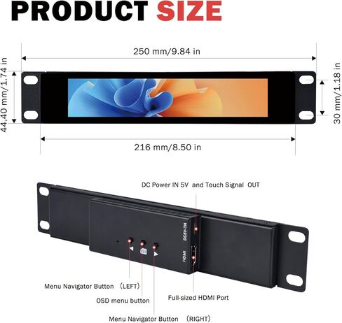 GeeekPi 6.91 inch 1424x280 LCD Touch Screen 1U Rack Mount Monitor for DeskPi RackMate T0/T1/T2/T0 Plus/T1 Plus/TL1 Server Cabinet and 10 inch Server Rack in Saudi Arabia