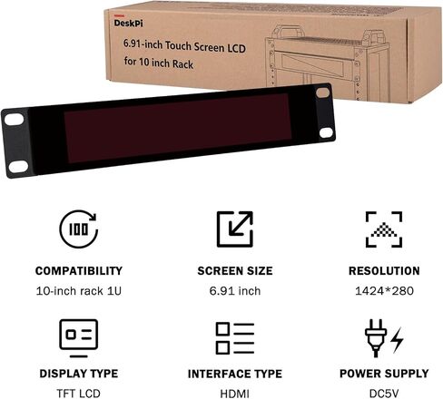 GeeekPi 6.91 inch 1424x280 LCD Touch Screen 1U Rack Mount Monitor for DeskPi RackMate T0/T1/T2/T0 Plus/T1 Plus/TL1 Server Cabinet and 10 inch Server Rack in Saudi Arabia