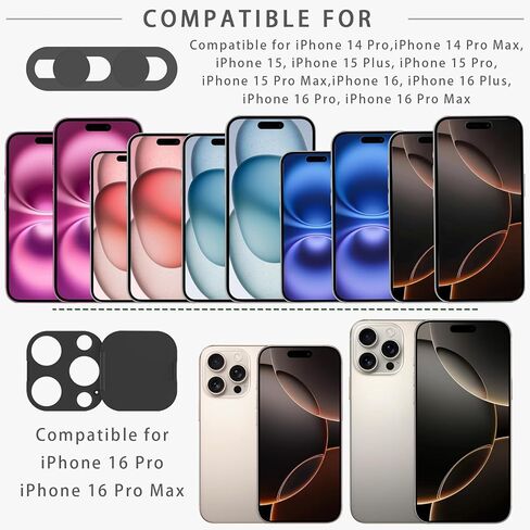 Privacy Cover Compatible for iPhone 16 Pro/16 Pro Max with Front Camera Cover,Protect Privacy and Security,Open/Close Face Recogition Anti-Spy Camera Cover, Easy-Adhesive Design-2Pack Black in Saudi Arabia