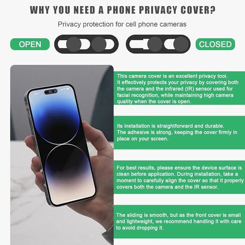 Privacy Cover Compatible for iPhone 16 Pro/16 Pro Max with Front Camera Cover,Protect Privacy and Security,Open/Close Face Recogition Anti-Spy Camera Cover, Easy-Adhesive Design-2Pack Black in Saudi Arabia
