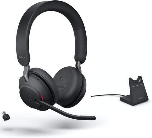 Jabra Evolve2 65 Wireless Headset Certified for MS Teams, Bluetooth Dongle, Compatible with Zoom, Meet, Ideal for Work from Home, Phone Calls, Video Calls, Bundled w/Mobile Wallet, Gold Support in Saudi Arabia