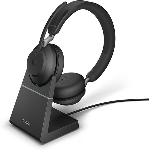 Jabra Evolve2 65 Wireless Headset Certified for MS Teams, Bluetooth Dongle, Compatible with Zoom, Meet, Ideal for Work from Home, Phone Calls, Video Calls, Bundled w/Mobile Wallet, Gold Support in Saudi Arabia