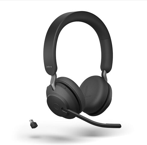 Jabra Evolve2 65 Wireless Headset Certified for MS Teams, Bluetooth Dongle, Compatible with Zoom, Meet, Ideal for Work from Home, Phone Calls, Video Calls, Bundled w/Mobile Wallet, Gold Support in Saudi Arabia