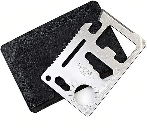 Multitool Card 11-in-1 Survival Tool (w/Leather Holder) - Credit Card Size Pocket EDC Gear w/Bottle Opener & Saw - Camping Gift for Men, Dad in Saudi Arabia