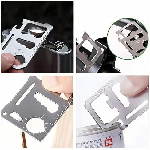 Multitool Card 11-in-1 Survival Tool (w/Leather Holder) - Credit Card Size Pocket EDC Gear w/Bottle Opener & Saw - Camping Gift for Men, Dad in Saudi Arabia
