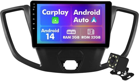 راديو سيارة Android 14 لـ 2+32G Ford Transit 2013-2019 9 بوصات ستيريو سيارة تعمل باللمس مع Carplay Android Auto Backup Camera Mirror Link GPS Navigation WiFi Bluetooth FM عناصر التحكم في عجلة القيادة in Kuwait