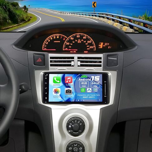 راديو ترقية ستيريو للسيارة Android 15 Double Din لسيارة Toyota Yaris 2007-2011، 4G+64G 7 بوصة شاشة لمس مع تشغيل لاسلكي Android Auto GPS WiFi Bluetooth RDS DSP SWC Mirrorlink Mic كاميرا احتياطية in Kuwait