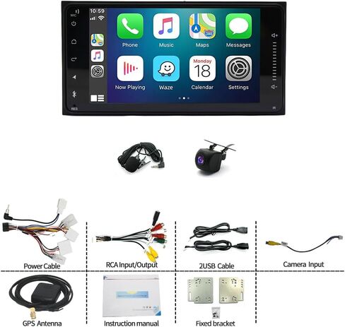 راديو ترقية ستيريو للسيارة Android 15 Double Din لسيارة Toyota Yaris 2007-2011، 4G+64G 7 بوصة شاشة لمس مع تشغيل لاسلكي Android Auto GPS WiFi Bluetooth RDS DSP SWC Mirrorlink Mic كاميرا احتياطية in Kuwait