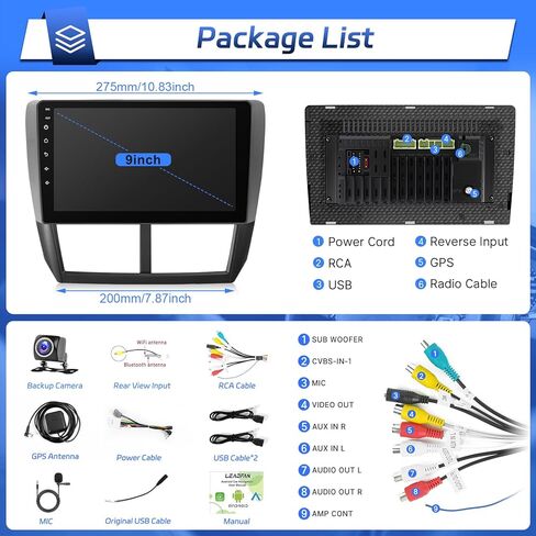 Leadfan Car Radio Stereo for Subaru Forester 2008 2009 2010 2011 2012 Impreza WRX, 9 inch Touch Screen Radio with Wireless Carplay Android Auto, Car Audio Receiver GPS Navi BT FM SWC Backup Camera in Kuwait