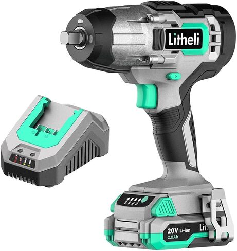 LiTHELi Cordless Impact Wrench Kit, 1/2 Inch Hog Ring Impact Gun with 4 Impact Sockets, 5 Torque Settings Impact Driver with Carry and Storage Box, Charger not Included in Saudi Arabia