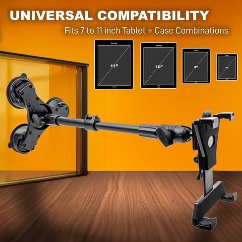 iBOLT TabDock ExtendiBOLT Pro، حامل كمبيوتر لوحي عالمي مع كوب شفط ثلاثي، ذراع دوار 360 درجة للأجهزة مقاس 7-11 بوصة، متوافق مع الزجاج الأمامي ولوحة القيادة in Kuwait