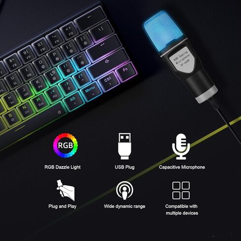 ميكروفون ألعاب EBTOOLS، ميكروفون USB مكثف مع إضاءة RGB وفلتر بوب، لمكالمات الفيديو وتسجيل البث الصوتي للكمبيوتر الشخصي in Kuwait