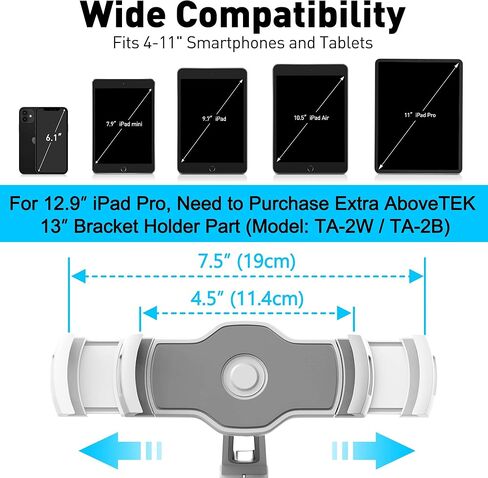 AboveTEK Phone Tablet Stand Holder with Suction Cup Fits 4-11", Large Sticky Pad Tablet Mount on Kitchen Desk Office Window Bathroom Mirror Car Truck Windshield, for iPhone, iPad mini Air Pro(White) in Saudi Arabia