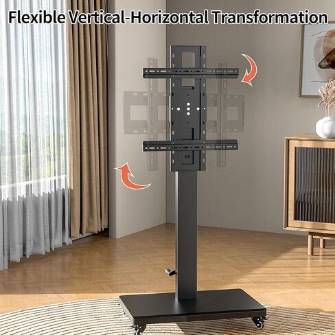 Mobile TV Cart Stand with Wheels for 32-80 Inch TVs,90°Landscape to Portrait Rotating,Manual Height Adjustable,Max VESA 600x400mm,Holds 110 Lbs,Mobile TV Cart Rolling TV Stand,XL-XZ08B in Saudi Arabia