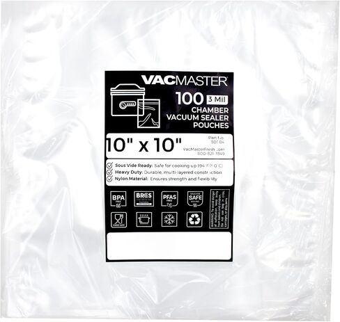 VacMaster 10 inch by 10 inch Heavy Duty 3 Mil Chamber Vacuum Sealer Bags - 1,000 Pre Cut Clear Chamber Machine Pouches Per Case, BPA Free, 30724 in Saudi Arabia