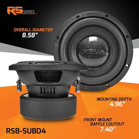 PRV AUDIO 8 بوصة Sub D4 1000 واط أقصى طاقة مزدوجة 4 أوم، 14.5 مم Xmax، RS8-SUBD4، ملف صوتي 2.4 بوصة، مضخم صوت للسيارة 8 بوصات نغمات منخفضة عميقة للسيارة، أنظمة صوت شاحنات صغيرة (مفرد) in Saudi Arabia