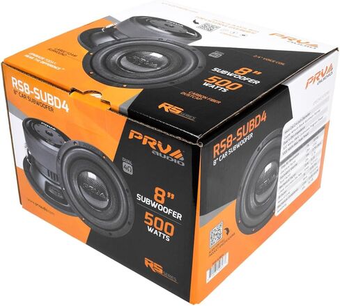 PRV AUDIO 8 بوصة Sub D4 1000 واط أقصى طاقة مزدوجة 4 أوم، 14.5 مم Xmax، RS8-SUBD4، ملف صوتي 2.4 بوصة، مضخم صوت للسيارة 8 بوصات نغمات منخفضة عميقة للسيارة، أنظمة صوت شاحنات صغيرة (مفرد) in Saudi Arabia