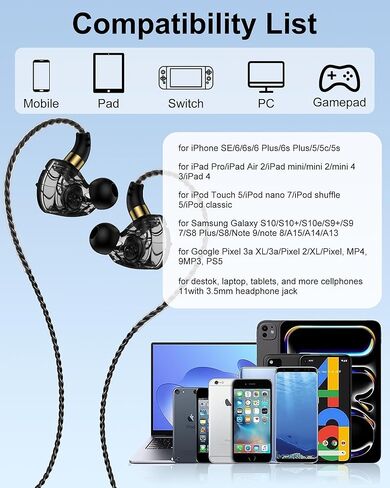 سماعات أذن سلكية بمقبس Aux مقاس 3.5 ملم لأجهزة Android وiPhone 7/SE وipods وSwitch وPS5 وXbox والكمبيوتر المحمول - سماعات رأس HiFi مع ميكروفون وتحكم في مستوى الصوت وخطاف فوق الأذن وسماعات رأس سلكية للألعاب لأجهزة Android in Kuwait