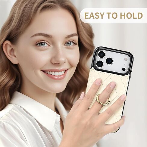 حافظة محفظة لهاتف iPhone 16 Pro مع حامل للبطاقات، حافظة جلدية مزودة بمسند حلقي وفتحات للبطاقات مع مشبك مغناطيسي مزدوج وغطاء هاتف مضاد للصدمات مقاس 6.3 بوصة 2024، بيج in Kuwait