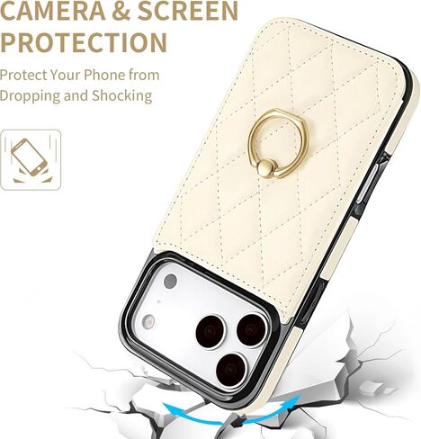 حافظة محفظة لهاتف iPhone 16 Pro مع حامل للبطاقات، حافظة جلدية مزودة بمسند حلقي وفتحات للبطاقات مع مشبك مغناطيسي مزدوج وغطاء هاتف مضاد للصدمات مقاس 6.3 بوصة 2024، بيج in Kuwait