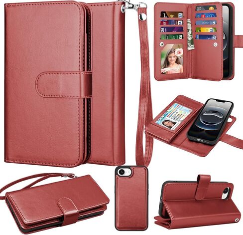 Takfox Wallet Case for iPhone 16E, for iPhone 16E 6.1" Case, PU Leather Credit Card Holder [9 Card Slots] Folio Flip Detachable Magnetic Cover Kickstand & Lanyard for iPhone 16 E /SE4 2025, Rose Gold in Saudi Arabia